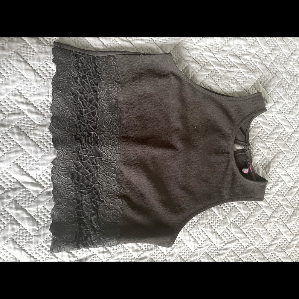 Black sleeveless crop with embroidery sheer bottom